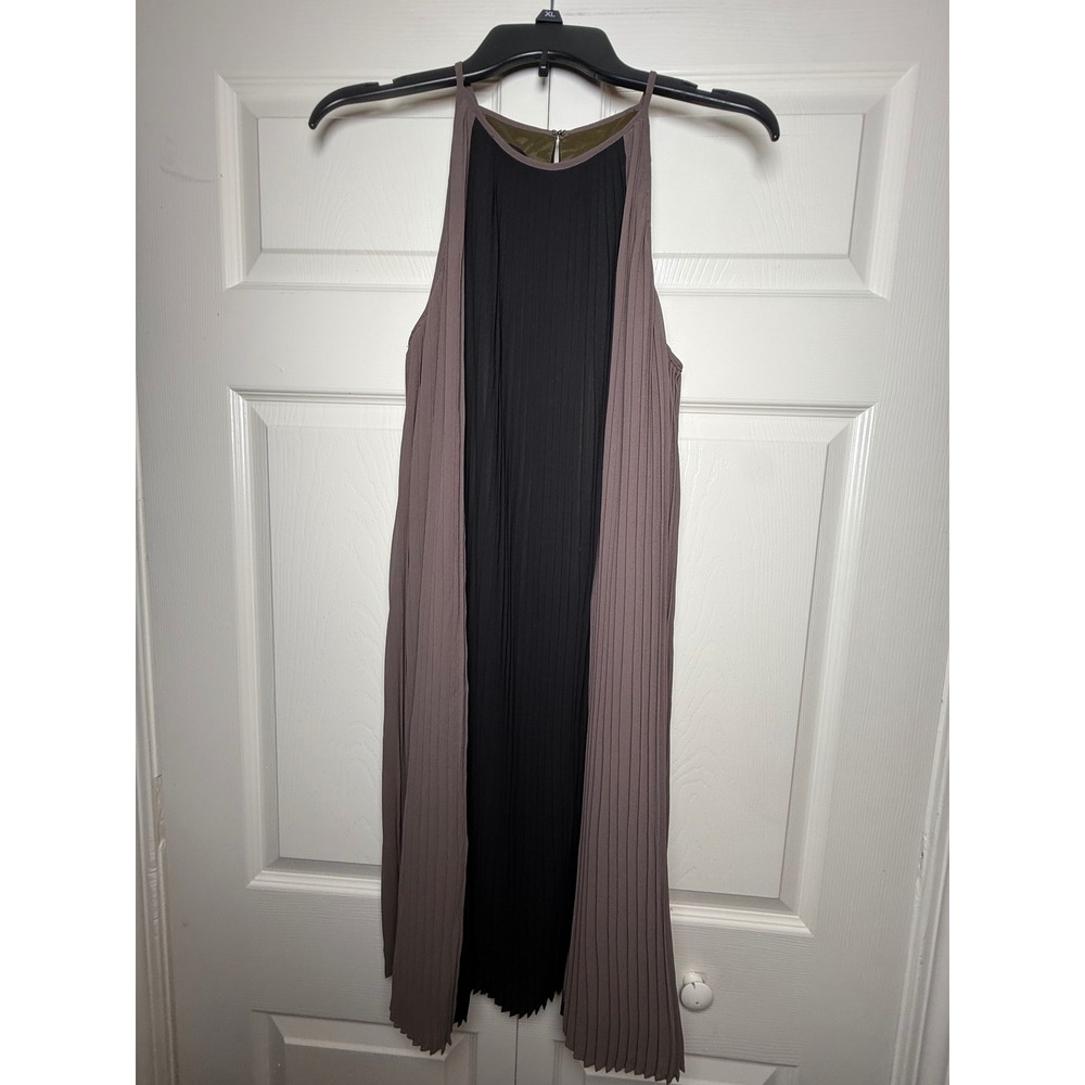 Ivy + Blu Pleated Colorblock Halter‎ Shift Dress Taupe Black Size 6
